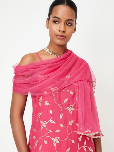 Max Women Embellished Straight Kurta Set,Pink,M