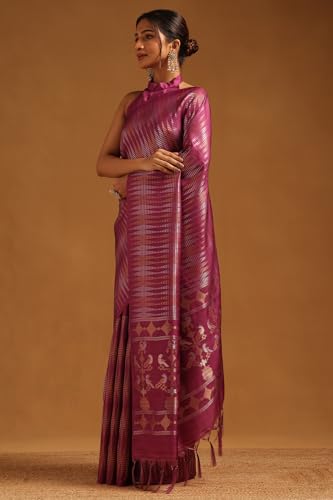 Soch Womens Magenta Tussar Woven Design Saree