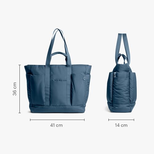 DailyObjects Idyll Tote Bag For Girls &Women | Crafted Using Soft-Touch & Water-Repellent Polyester | Polyfill Cushioning On The Inside | Holds Any Laptops Upto 14'' - Space Blue