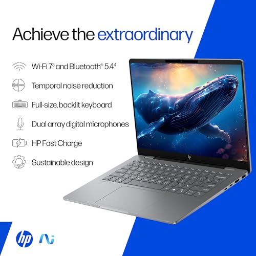 HP OmniBook 7 OLED (Previously Pavilion Plus) Intel Core Ultra 5 255H (16GB LPDDR5,1TB SSD) 3K, 0.2 ms, 14''/35.6cm, Win11, M365, Office24, Meteor Silver,1.5kg, fr0789TU, 5MP Camera, Backlit AI Laptop