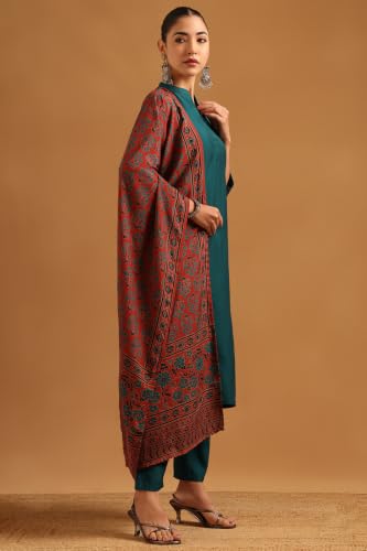 Soch Womens Teal Silk Blend Botanical Zari Embroidery Salwar Suit