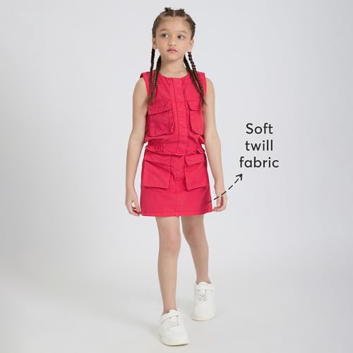 Hopscotch Girls Red Sleeveless 2-Pc Cotton Twill Cargo Blouse & Skirt For Ages (6-7 Years)