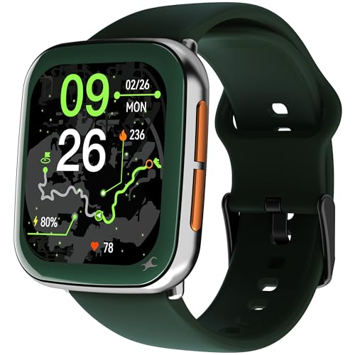 Fastrack Navstar 1.85" AMOLED Square Display Smart Watch with GPS, Offline Voice Command, AI Enabled, 100+ Sports Mode, BT Calling, IP68 Water Resistant Upto 5 Days Battery Life -Forest Green