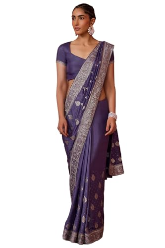 Soch Womens Lavender Fendy Georgette Embroidered Saree With Stone Work