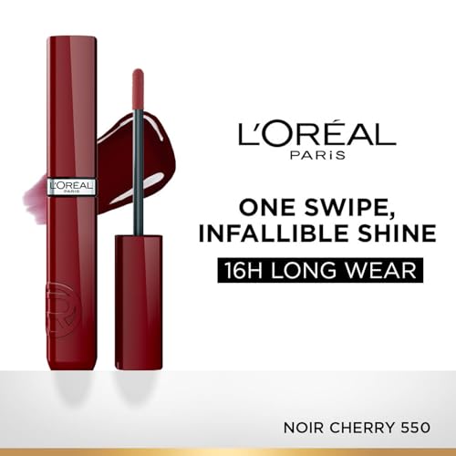 L'Oréal Paris Infallible Laque Resistance Lacquer-Like Shine Finish. 16H longwear lacquer lipstick. High-impact color, zero transfer - 550 Noir Cherry, 4ml