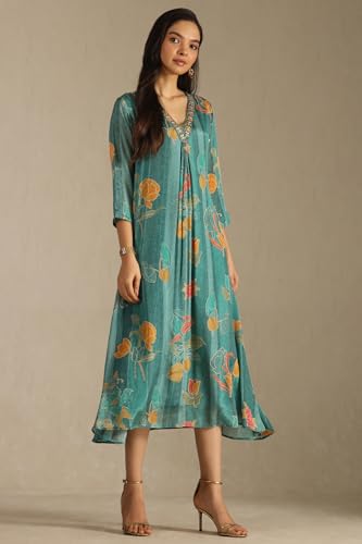 Soch Women's Chinon Maxi Dress (EWA5KU61498_Teal Blue