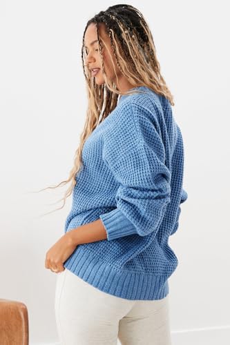 American Eagle Women Blue Oversized Waffle Knit Sweater