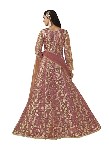 RUDRAPRAYAG Net And Santoon Embroidered Semi Stitched Anarkali Gown With DupattaFor Women