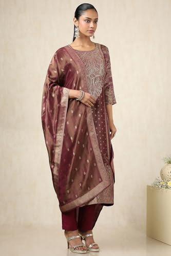 Soch Women's Dola Silk Salwar Suit Set (EWS5CD21718_Rust