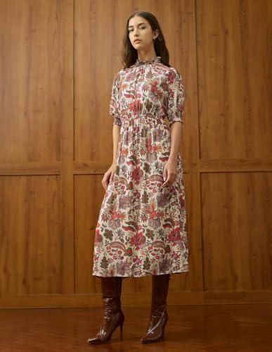 U.S. POLO ASSN. Women's Viscose A-Line Midi Dress (UWAW25DRS191 Multicolor