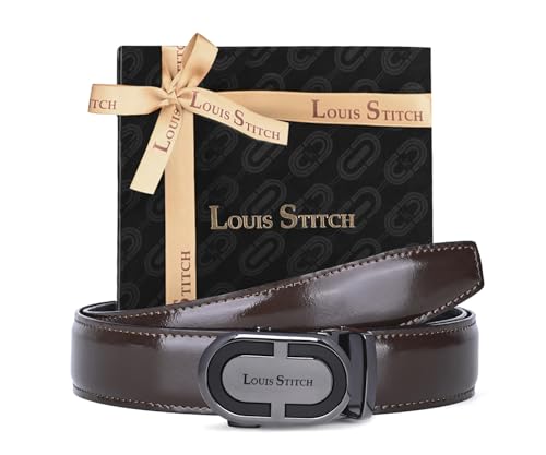 LOUIS STITCH Premium VT Leather Men's Auto Lock Belt | No Holes Belts for Men | Leather Belt for Gents (LSBE-SY-ALBB32-ALGB)