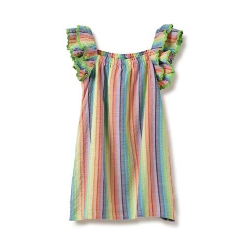 UNITED COLORS OF BENETTON Regular Fit Round Neck Striped Ruffled Dress (Size: 11-12 Years)-25P4NEODR149I901 Multicolour