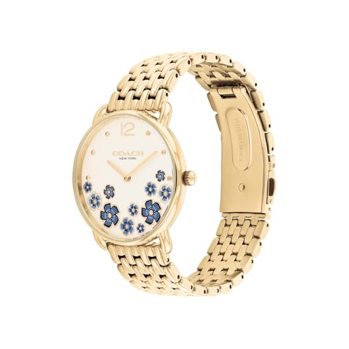 Coach Elliot Qtz Basic Chalk Round Dial Women's Watch|Ionic Plated Thin Gold Steel Material|Gold Color Band - 14504517