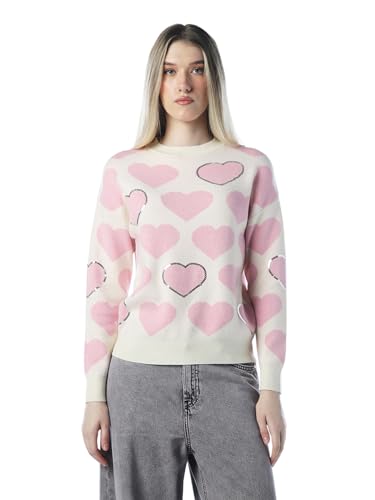 ONLY Women's Graphic Print Regular Fit White Sweater