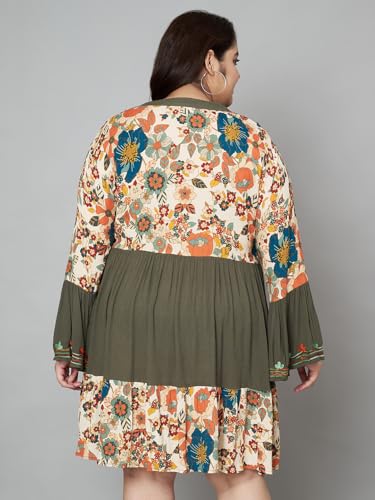 veldress21 Women Multicolor Short Mini Beachwear Flare Dress Summer Stylish Green Embroidered Plus Size (in, Alpha, 7XL, Plus, Green)