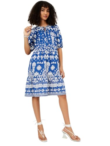 Max Women Printed A-line Dress (Blue_XL)