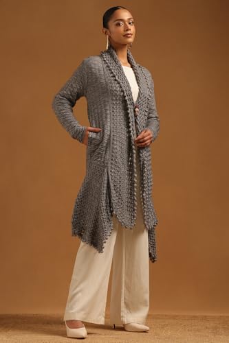 Soch Womens Grey Acrylic Crochet Winter Shrug