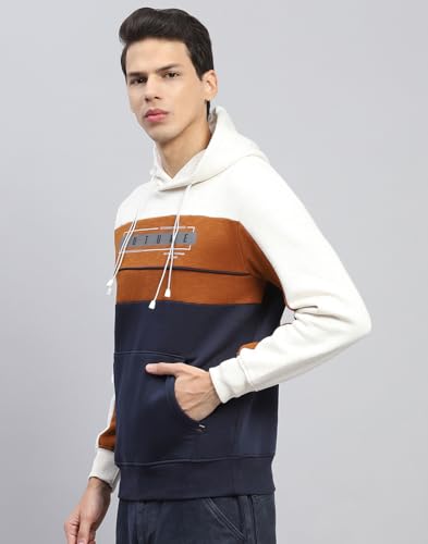 Monte Carlo Mens Printed White & Rust Hooded Neck Full Sleeve Sweatshirt (224066316-2-38)