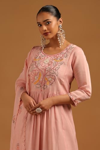 Soch Womens Pink Mul Chanderi Floral Salwar Suit With Hand Embroidery and Bead Details