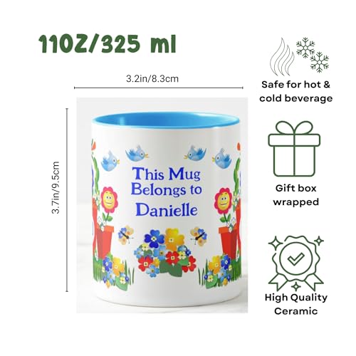 Stellaire Personalized Kids Mug – Custom Name & Alphabet - Mug for Kids – Gift for Boys – Birthday Gift & Return Gift for Children (11 oz, Blue/White)