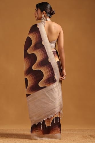 Soch Womens Brown Tussar Digital Printed Saree