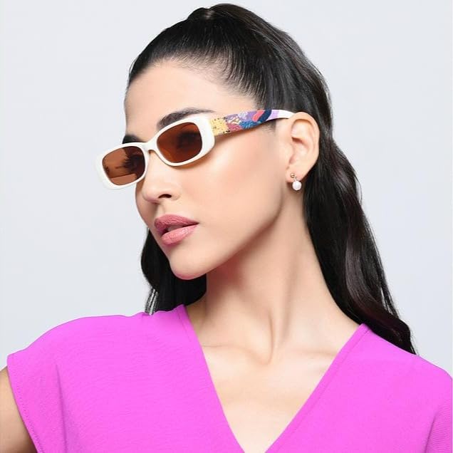 VINCENT CHASE EYEWEAR Vincent Chase By Lenskart|White-Brown Full Rim Rectangular|Vacation Edit|Branded Latest And Stylish Sunglasses|Polarized And 100% Uv Protected|For Women|Large|Vc S16873