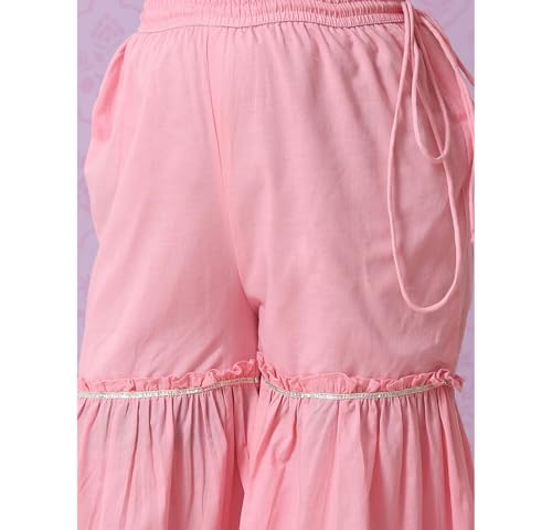 BIBA Girl's Cotton Embroidery Relaxed Kid (Kw4164_Pink_11, Kurta Sharara Set)