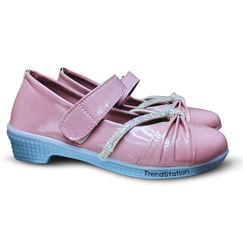 TrendStation Girls' Embellished Slip-on Diamond Glittery Flats Welcro Bellies.| DMND-2| (Onion 1, UK Footwear Size System, Toddler, Numeric, Medium, 1)