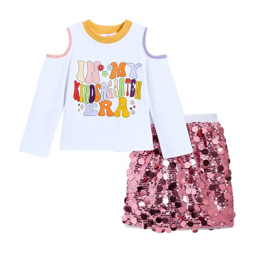 Hopscotch Girls Cold-Shoulder Sleeves White 2-Pc Sequin Embellished Skirt Set (8-9 Years)
