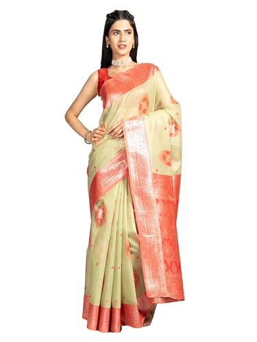 MIMOSA Women's Woven Design Kanjivaram Style Art Silk Saree With Blouse Piece : SA00002066PSFREE