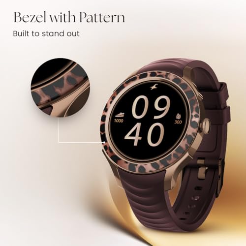 Fastrack Ella Women Smartwatch with 1.2" inch AMOLED Display,Patterned Bezel,AI Watchface & AI Chat,Functional Crown,24/7 Health Suite,BT Calling,SpO2,HRM,IP68, Multiple Menu Styles,Games - Dark Wine