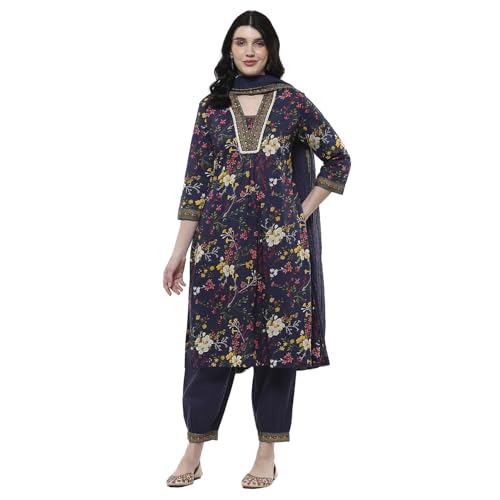 Rangriti Women Navy Cotton Straight Kurta Set_36