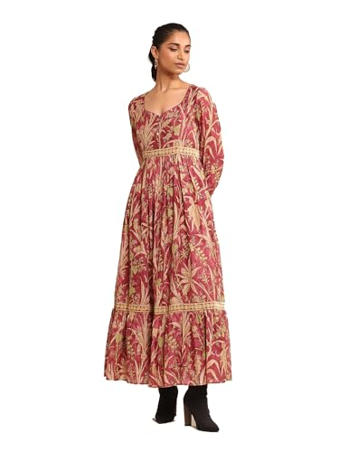 Ritu Kumar Wine Botanical Print Chanderi Dress