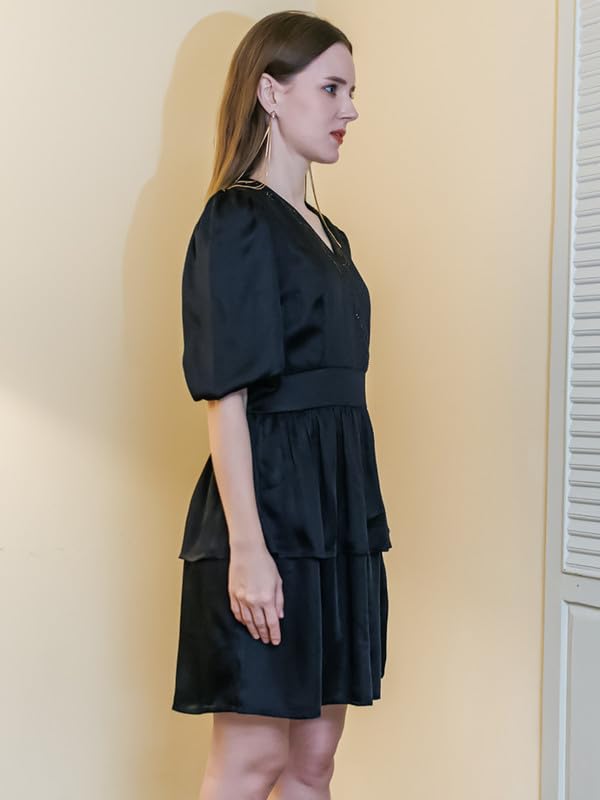 Zink London Women's Black Solid Layered Short Dress