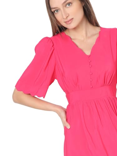 VERO MODA Women Solid Pink Viscose Above Knee Length Fit and Flare Dress