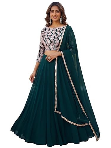 Zeel Clothing Women's Chikankari Sequins Embroidered Georgette Lehenga Choli with Dupatta (5050-Green-Women-New-Lehenga-Choli; Free Size)