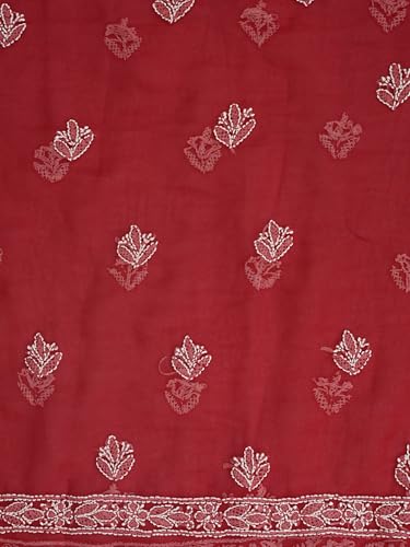 Ada Hand Embroidered Lucknowi Chikankari Unstitched Georgette Dress Material Suit Piece with Dupatta for Women 01A873546 Red