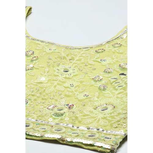 BIBA Girl Solid; Embroidred Nylon Readymade Lehenga Choli Set (Kw5368_Green_15)