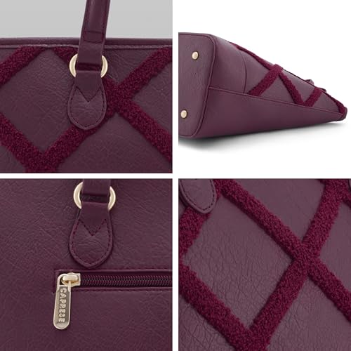 Caprese Athena 15 Inch Laptop Compatible Large Tote Bag for Women | Shoulder Bag with Chenille Embroidery | Multi-Compartment Professional Work Bag with Zipper Closure (Cherry Lacquer)