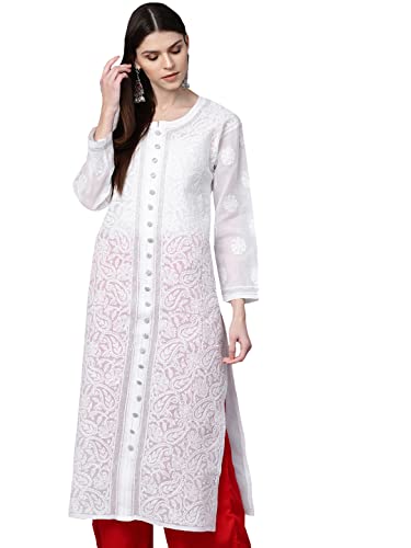 Ada Handmade Lucknowi Chikankari Women's Pure Cotton Kurta Kurti XS345926 White