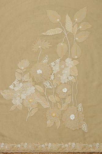 Soch Womens Beige Tissue Shimmer Embroidered Unstitched Dress Material With Thread Work