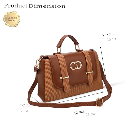 YOYOWING Women’s Premium Textured Satchel Sling Bag, Stylish Top Handle Crossbody Handbag with Adjustable Strap, Designer Shoulder Purse for Office & Party (Brown)