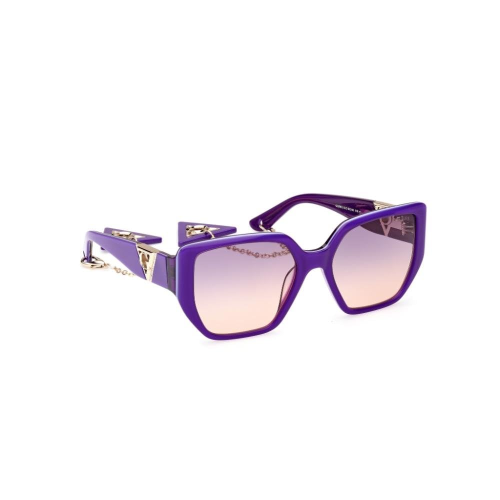 Guess sunglasses| 100% UV protected | Gradient | Full Rim | Square | Women | Large | Shiny Violet Acetate Frame | Violet Gradient Lens
