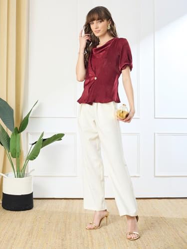 Latin Quarters Women's White Casual Solid High Rise Pant_M