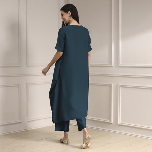 Biba Women's Viscose Blend Kurta Set (STNCL30037AW25TEL_Teal Blue