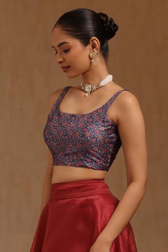 Soch Womens Navy Blue Art Silk Floral Print Padded Blouse