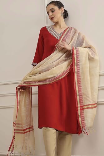 Biba Women Cream Polyester Yarndyed Dupatta_FREE SIZE
