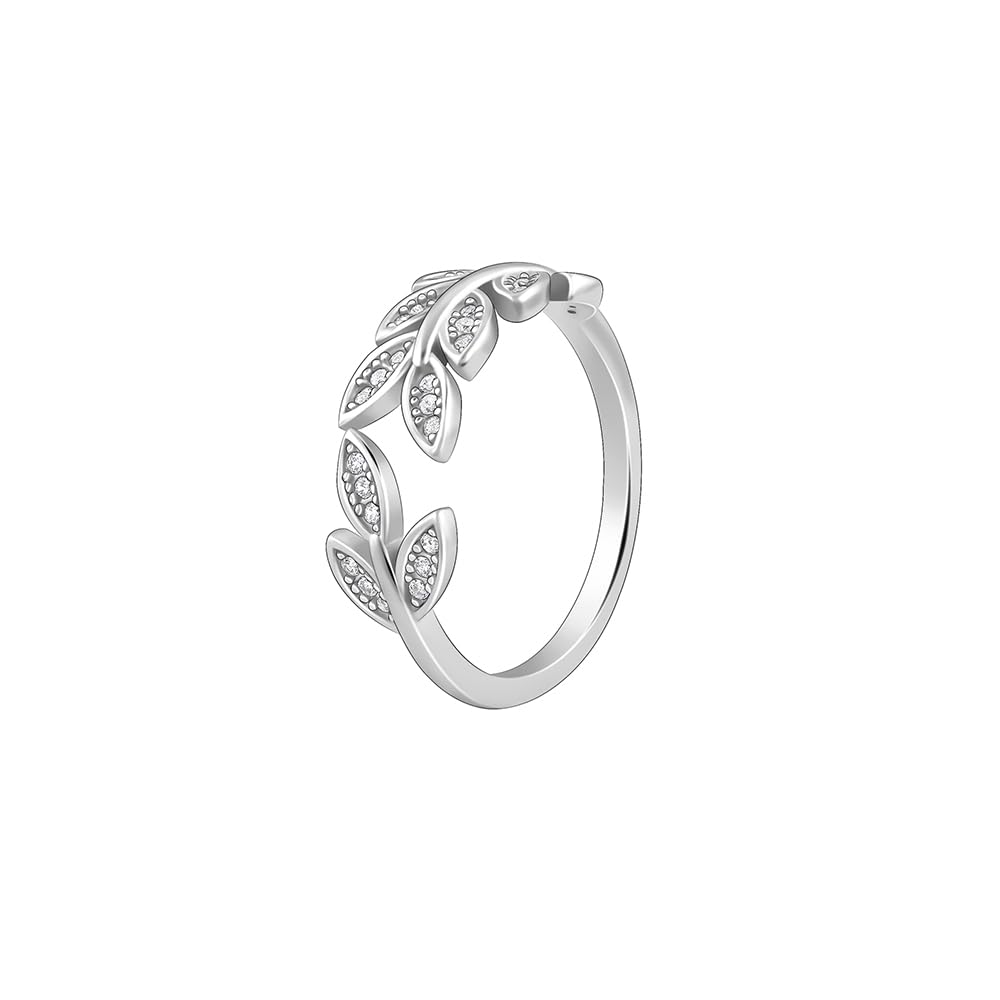GIVA 925 Silver Anushka Sharma Zircon Leaf Ring, Adjustable | Valentine Gift for Girlfriend Wife Women & Girls | With Certificate of Authenticity and 925 Stamp | 6 Month Warranty*