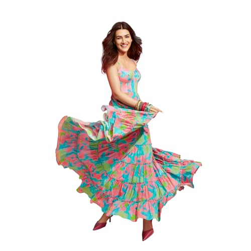 Biba Women's Cotton Tiered Floor Length Dress (POPPLAY2850SS25TUR_Turquoise