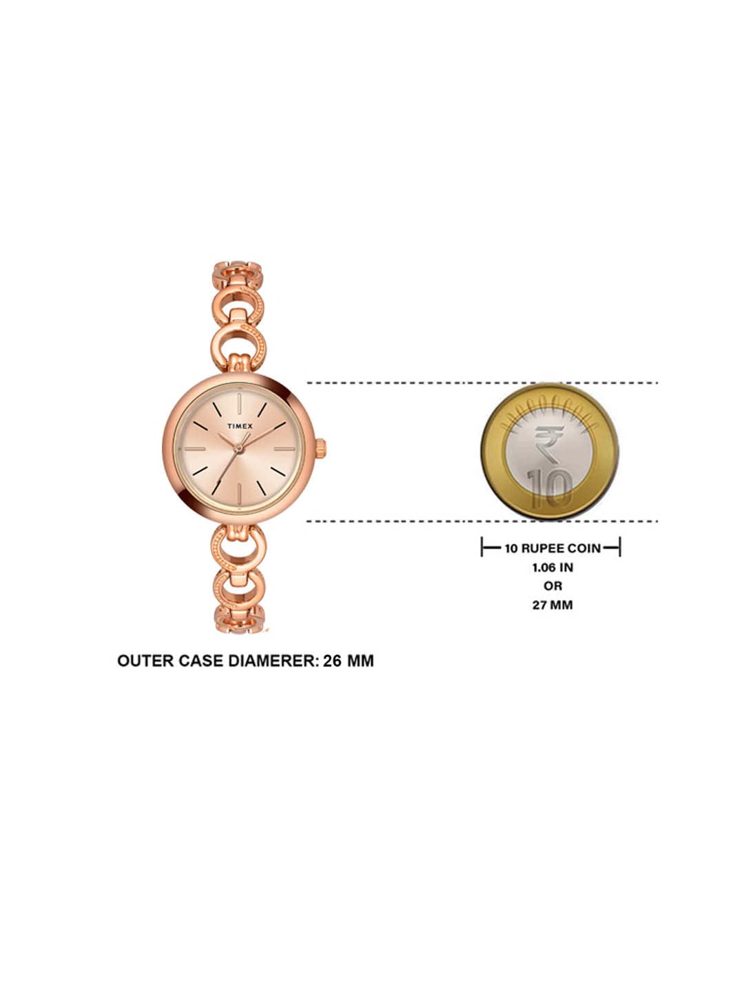 TIMEX Classics Analog Watch for Women with Rose Gold Round Dial & Rose Gold Brass Bracelet Band Water Resistant Women's Wrist Watches - TWEL11434
